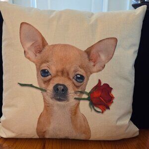Brand New Chihuahua with Rose Floral Throw Pillow  Cover